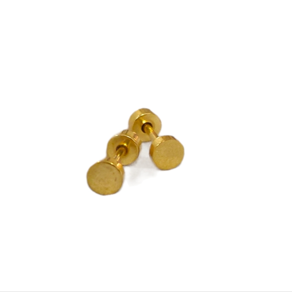 New Gold Flatback Studs Circle Stud Earrings Stainless Steel Studs